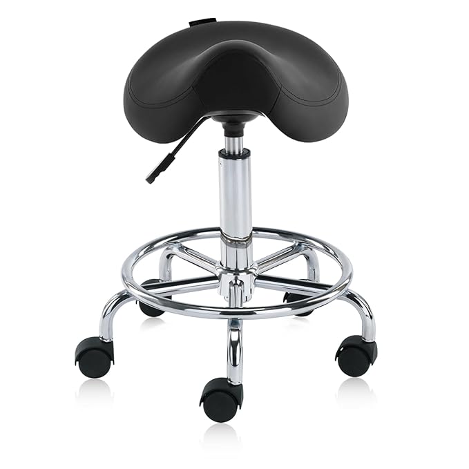 Ergonomic Saddle Stool Adjustable Pneumatic Swivel Rolling Saddle Seat Stool with Wheels for Medical Hygienic SPA Massage Salon Home and Office 506 Haku (Black)