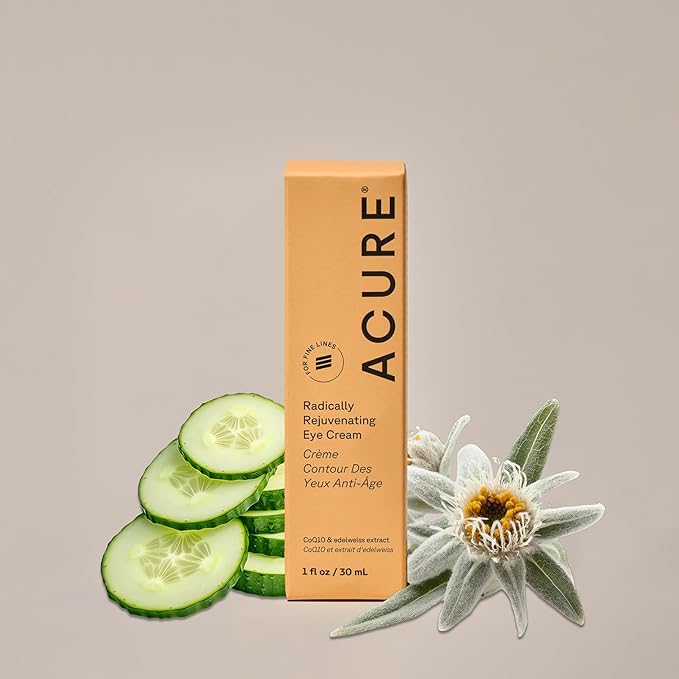 Acure Radically Rejuvenating Eye Cream - Under Eye Cream for Dark Circles & Wrinkles, Firming & Hydrating Treatment to Brighten, Anti Aging Moisturizer for Hydration with CoQ10-1 fl oz (2 Pack)
