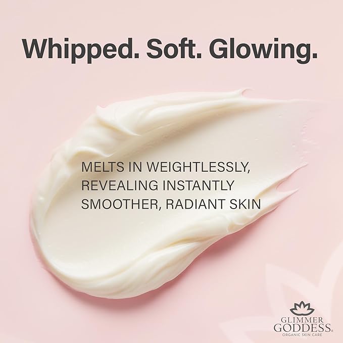 Glimmer Goddess Organic Whipped Body Butter for Women - Moisturizer Cream with Shea & Cocoa Butter, Almonds & Coconut Oil - Peppermint Vanilla, 8oz