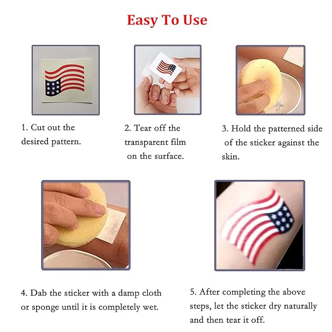 4th of July Temporary Tattoos, 90pcs American Flag Red White Blue Fake Tattoo Stickers, Independence Day Fourth of July Body Art USA National Memorial Decorations for Labor Day Party