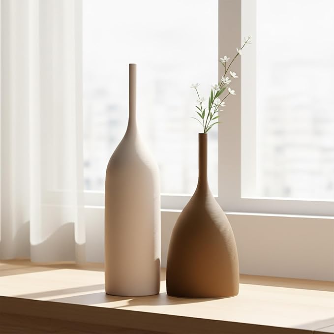 Ceramic Vases Set of 2, Modern Boho Vases for Centerpiece Decor, Matte Minimalist Neutral Vases for Home Decor, Living Room, Bookshelf, and Entryway Table Decor (Multicolor-2)