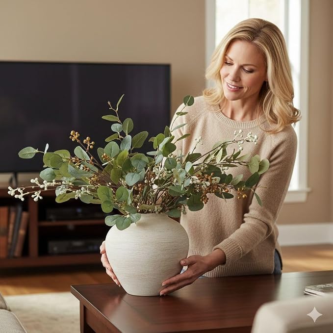 SilkSerenade Large Round Vase for Bedroom Kitchen Living Room Table, Contemporary Farmhouse Decorative Flowers Iron Vases, Rustic Earthy Japandi Wabi Sabi Modern Centerpieces (Brushed Round Large)