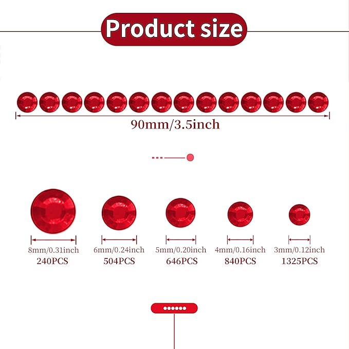 3555pcs Self Adhesive Face Gems for Makeup, Festival Jewels, Hair Gems, Rhinestone Stickers for Face, Eye, Makeup, Nail, Body, Crafts 5sheets (red-3/4/5/6/8mm)