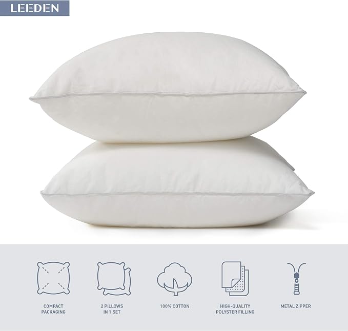 Leeden 20 x 20 Pillow Inserts (Set of 4) - Throw Pillow Inserts with 100% Cotton Cover - 20 Inch Square Interior Sofa Pillow Inserts - Decorative Pillow Insert Pair - White Couch Pillow