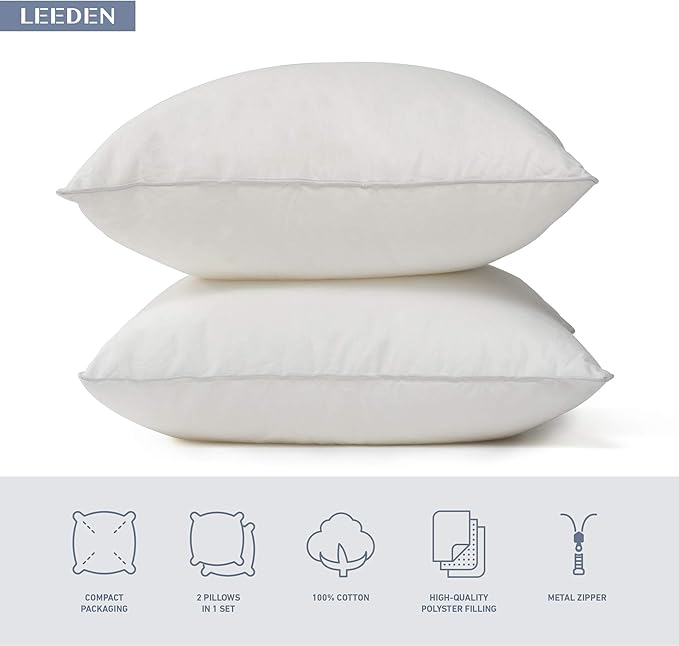 Leeden 14 x 36 Pillow Inserts (Set of 1) - Throw Pillow Inserts with 100% Cotton Cover - Rectangle Interior Sofa Pillow Inserts with Zipper for Sofa, Couch and Home Decor- White
