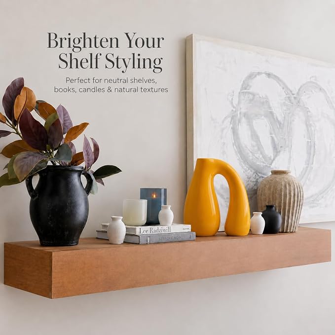 Yellow Ceramic Vase for Pampas, Boho Shelf & Table Decor | Holds Dried Stems and Faux Florals - Sculptural Accent for Mantel, Console and Entryway