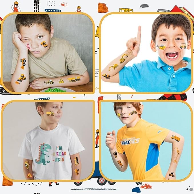 4 Sheets Cars Temporary Tattoos Colorful Trucks Vehicles Fake Tattoos Styles Mixed Cartoon Car Tattoos Cute Cranes Construction Trucks Stickers for Kids Boys Girls Body Art Makeup