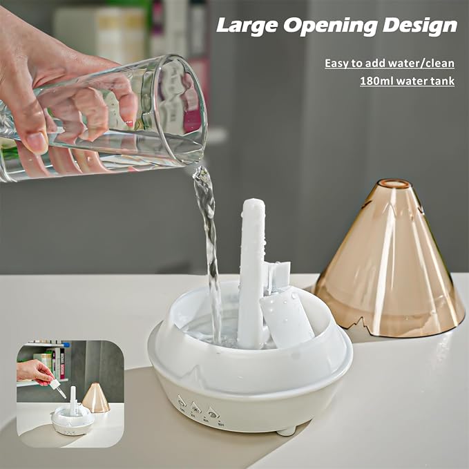Volcano Aromatherapy Diffuser 180ML Essential Oil Diffuser Small Humidifier with 7 Colors Night Lights,Remote Control for Bedroom,Office(White)