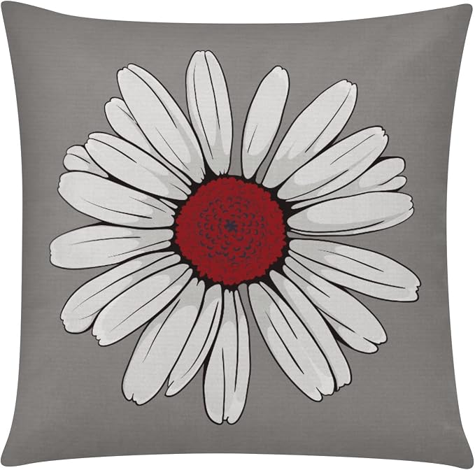 Red Grey Throw Pillow Covers 20x20 Set of 6, Dasiy Floral Home Decor | red floral, decorative cushion cover, Breathable Linen, Large Throw Pillow Size, Spring Christmas Couch Sofa Living Room