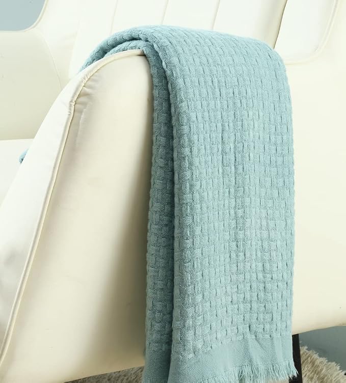 CREVENT Knit Throw Blanket for Couch Sofa Chair Bed Home Decoration, Soft Warm Cozy Light Weight for Spring Summer Fall (50''X60'' Teal Blue)