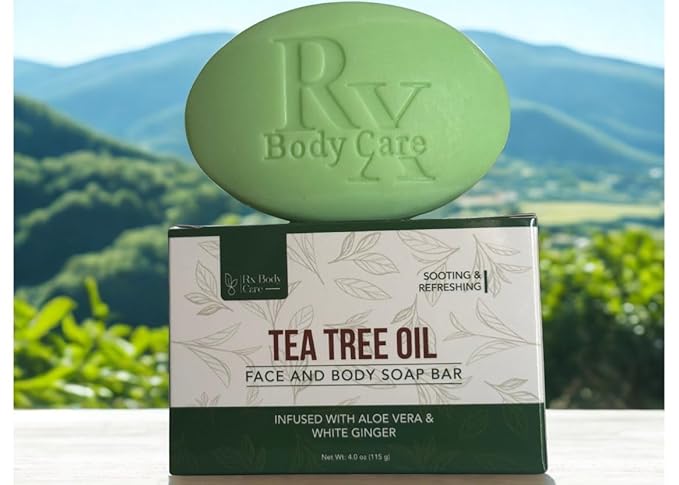 Tea Tree Oil Soap Bar For Face & Body 4.0 oz - Antifungal Antiseptic Cleanser Against Odor, Fungus, Acne, Rash, Ringworm - Infused With Pure Essential Oils For Cleansing & Refreshing