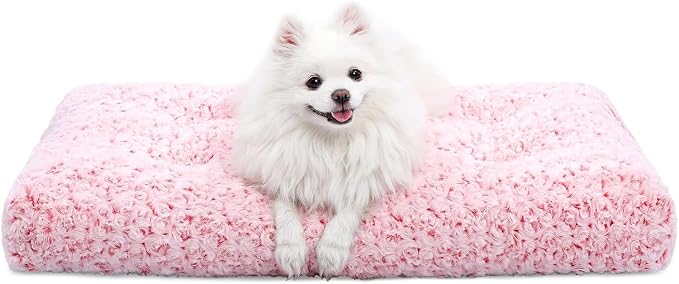 KSIIA Washable Dog Bed Deluxe Plush Dog Crate Beds Comfy Kennel Pad Anti-Slip Pet Sleeping Mat for Large, Jumbo, Medium, Small Dogs Breeds, 23" x 18", Pink | Deluxe Plush Comfy Kennel Pad, Anti-Slip Bottom,Deep Sleeping Mat for Small Dogs,Machine Washa...