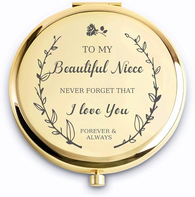 Niece Gifts from Aunt Uncle, Personalized Gift for Niece, Custom Compact Mirror, Goodie Bag & Basket Stuffers for Valentines Day, Mothers Day, Graduation, Birthday, Wedding