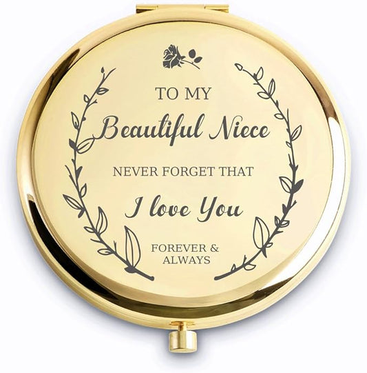 Niece Gifts from Aunt Uncle, Personalized Gift for Niece, Custom Compact Mirror, Goodie Bag & Basket Stuffers for Valentines Day, Mothers Day, Graduation, Birthday, Wedding