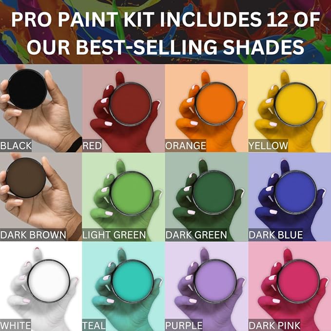 Mehron Makeup Paradise Makeup AQ 12-Color Pro Palette with Deluxe Case | Refillable Face & Body Paint Kit | Water-Activated Kit for Halloween, Cosplay, Theater, SFX & Stage