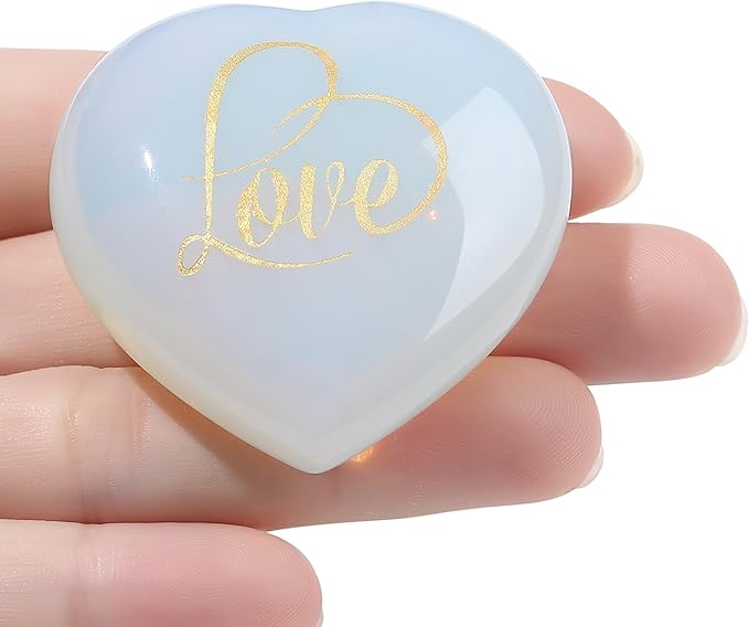 ZHIYUXI 45mm Opalite Opal Stone Engraved Heart Crystal Gemstones Heart Rocks Opalite Stone Polished Opal Crystals Gem Meditation Spiritual Healing Gifts for Women Reiki