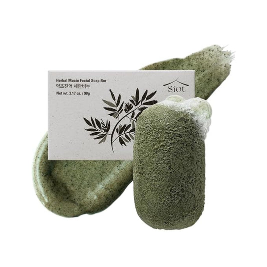 SIOT Herbal Mucin Facial Soap Bar | Hydrating & Soothing with Coconut, Jojoba, Olive Oil, Green Tea, and Mugwort – Handmade, Cleanser for Acne & Sensitive Skin | 3.2ozX1ea