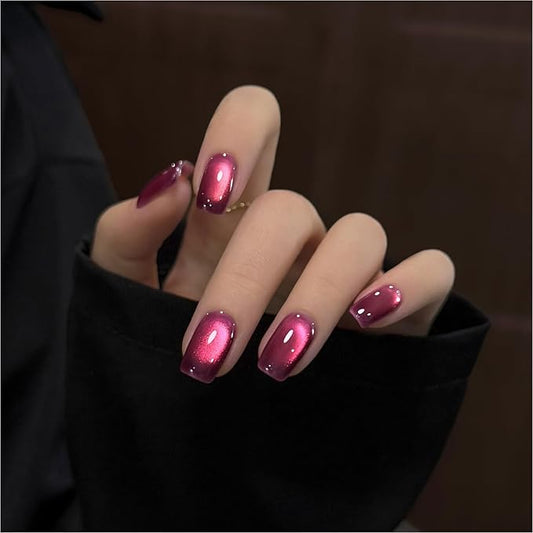 GAOY Hot Pink Glassy Cat Eye Gel Nail Polish, 16ml Glitter Holographic Nail Polish with Magnet, Reflective Translucent UV Light Cure, 3324 Shiny Berry