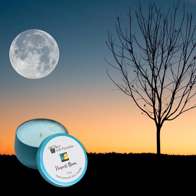Harvest Moon Scented Candle,Fruity and Woodsy Smell, Fresh and Light Smell with Notes of Green Leaves, Pear, Smoke, Sandalwood, Cinnamon | Soy Wax, 7oz, Christmas Gift