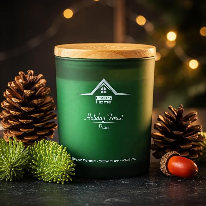 Exus Hand Crafted, Soy Wax, Wood Wick, Aromatic Candle. Non-Toxic (Holiday Forest/Peace)