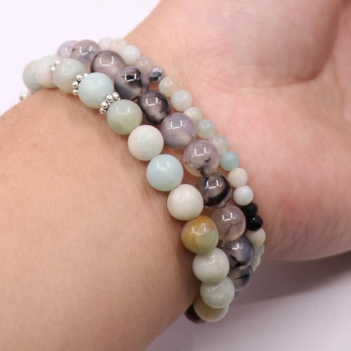 UEUC Tree of Life Yoga Healing Stone Bracelets,Multilayer Lotus Chakra Stone Reiki Bracelet Sets,Anxiety Crystal Natural Stone,for Women Stress Relief