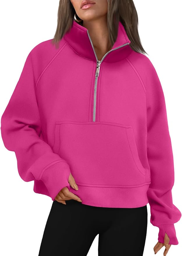 AUTOMET Womens Sweatshirts Half Zip Fleece Pullover Fall Outfits | Fall Fashion Clothes 2026,Cropped Sweatshirts,Cute Y2k Tops,Quarter Zipper Sweater,Winter Loungwear Outfits