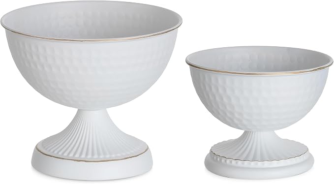 Sziqiqi White Urn Vase for Wedding, Compote Vase for Table, 5.9in, 2Pcs | Tall Floral Holder for Centerpiece Pedestal Bowl Pot, Flower Arrangements for Wedding, Party, Birthday, Event, Reception