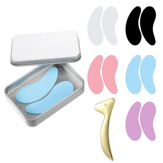 10PCS Under Eye Patches Silicone, Reusable Eye Patches Silicone Patch Under Eyes Mask Reusable Overnight with Metal Eyes Cream Applicator, Tin Case for Dark Circles and Puffiness Effect to Fine Lines