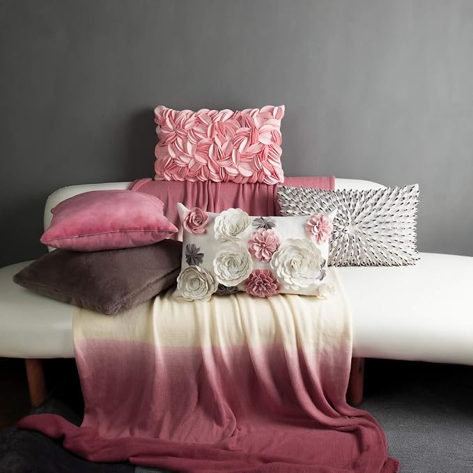 KINGROSE Handmade 3D Flower Soft Home Decorative Throw Pillow Case Rectangle Cushion Cover for Bed Living Room Sofa 12 x 20 Inches Solid Suede Pink