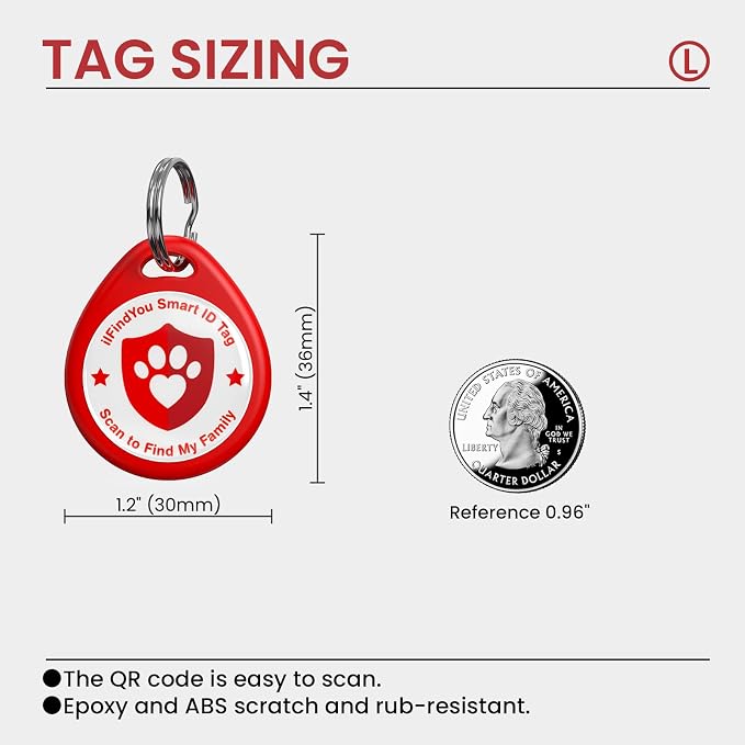 QR Code Dog Tags Personalized for Pets, Real-time Alerts, Red