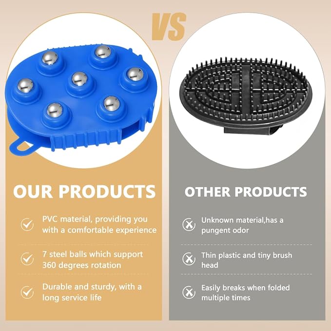 Veemoon 2 Pcs Palm Massage Glove, Roller Ball Handheld Massager, Blue PVC Body 7 Metal Beads, Lymphatic Massage Tool Face Back Neck Foot Muscle Tension Soothing Gua Sha Adults Present