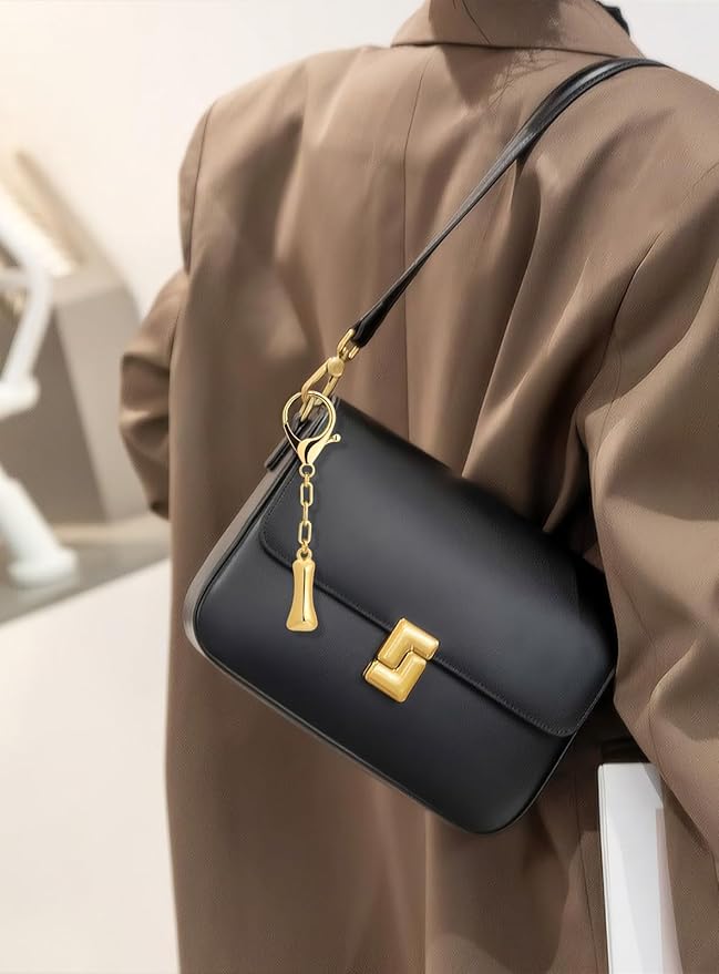 WOWORAMA Initial Letter Keychain for Women Chunky Gold Bubble Letter Bag Charm Purse Charm Personalized Keyrings Accessories
