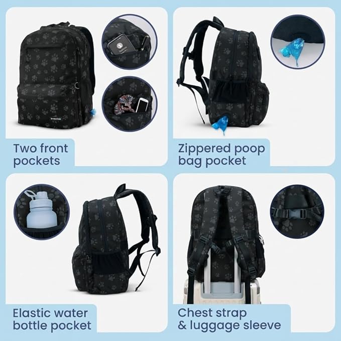 Rubyloo Dog Travel Backpack for Supplies - Dog Diaper Bag with Travel Bowls
