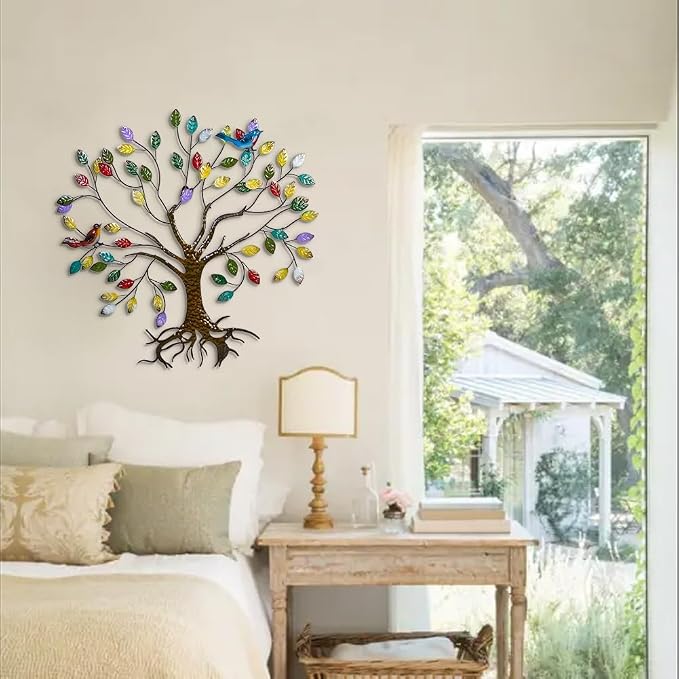 VEWOSTAR Metal Tree of Life Wall Art for Living Room Home Decor | Colorful Leaves Wall Sculpture Tree of Life Handcrafted Wall Decor Hangings for Outdoor Indoor(25.5" W * 24.8" H)