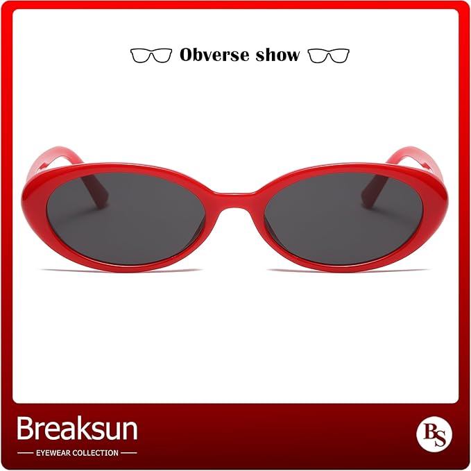 Breaksun Retro Oval Sunglasses for Women Men Fashion Small Oval Sunglasses 90s Vintage Shades
