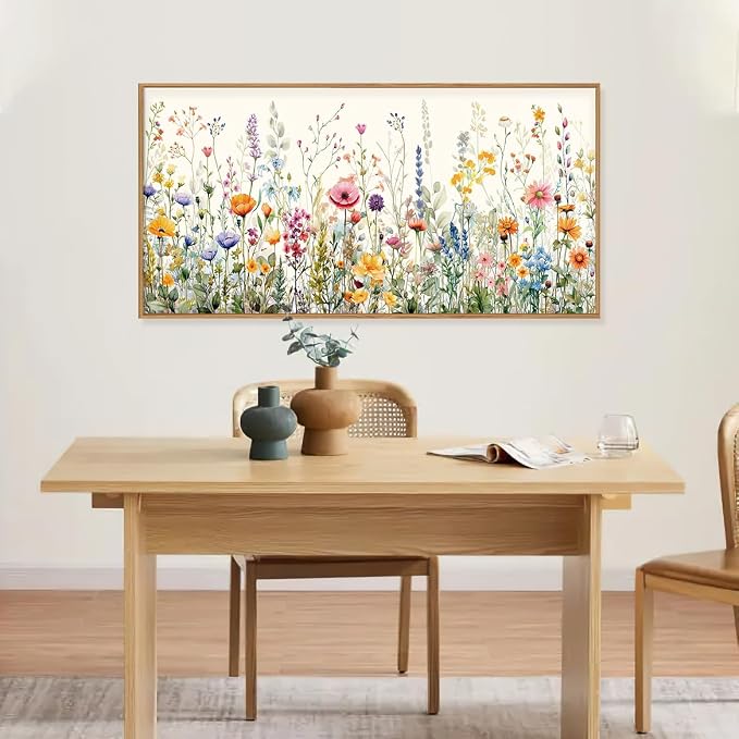 FWIEXA Floral Canvas Wall Art, Framed Wildflower Pictures Wall Decor, Large Flower Prints, Colorful Botanical Artwork, Watercolor Painting 20x40 Inches for Living Room, Bedroom, Office, Home