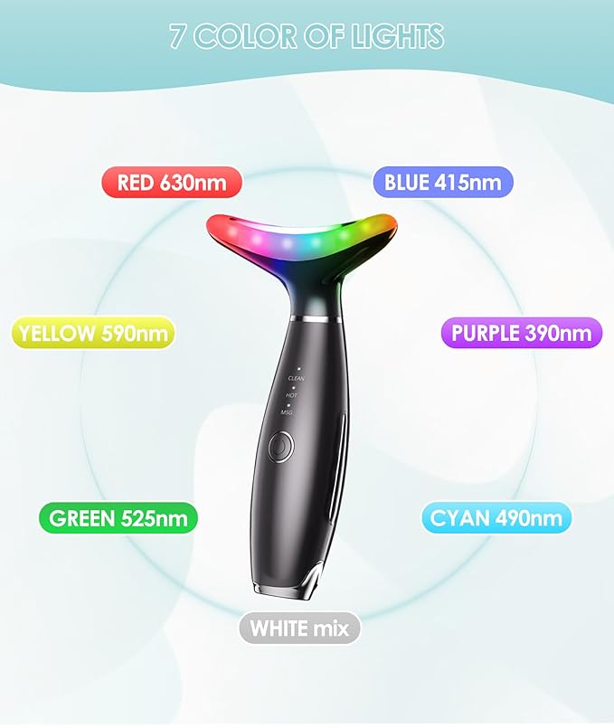 ELISHINE 7 Color Neck Face Massager - Facial Massager Tool for Skin Care at Home, Vibrating Face Massager with Thermals, Galvanic Machines Black