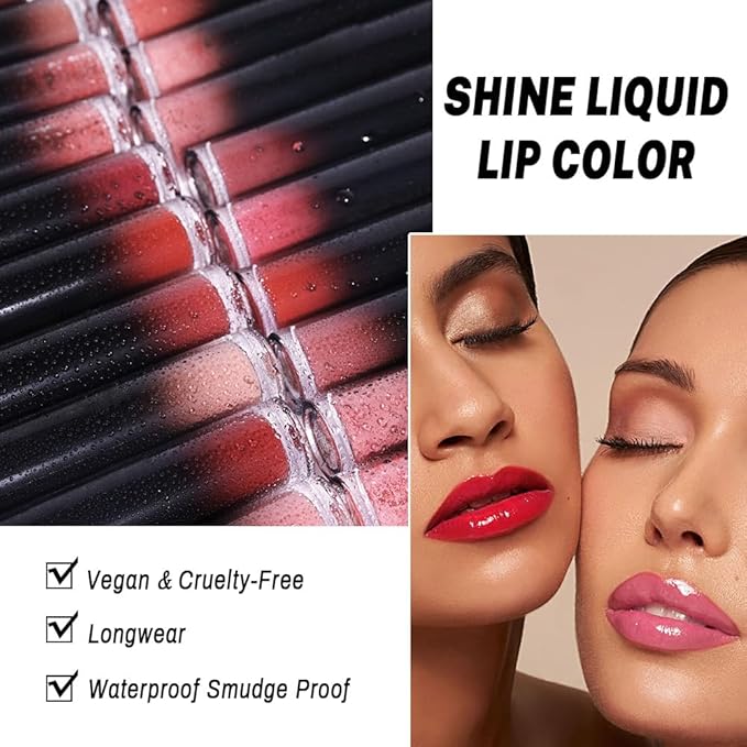 evpct Mauve Red Shiny Glossy Longwear No-Budge Liquid Lip Color Lipstick Makeup, Highly Pigmented Color Instant Shine, Waterproof Long Lasting Lipstick for Women, Lip Stain Gloss with Lip Liner Brush