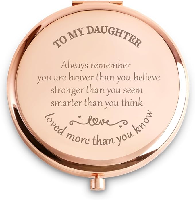 Daughter Gifts from Mom Dad, Personalized Gift for Daughter, Custom Compact Mirror, Goodie Bag & Basket Stuffers for Valentines Day, Mothers Day, Graduation, Birthday, Wedding