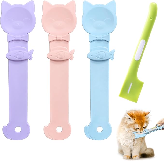 Idepet 4 Pcs Cat Strip Feeders Spoon,Cute Cats Treat Squeeze Spoons Pet Food Mixing Spoon Multifunctional Lickable Treat Feeding Dispenser for Cat Liquid Snack and Wet Food(Bule&Pink&Purple)
