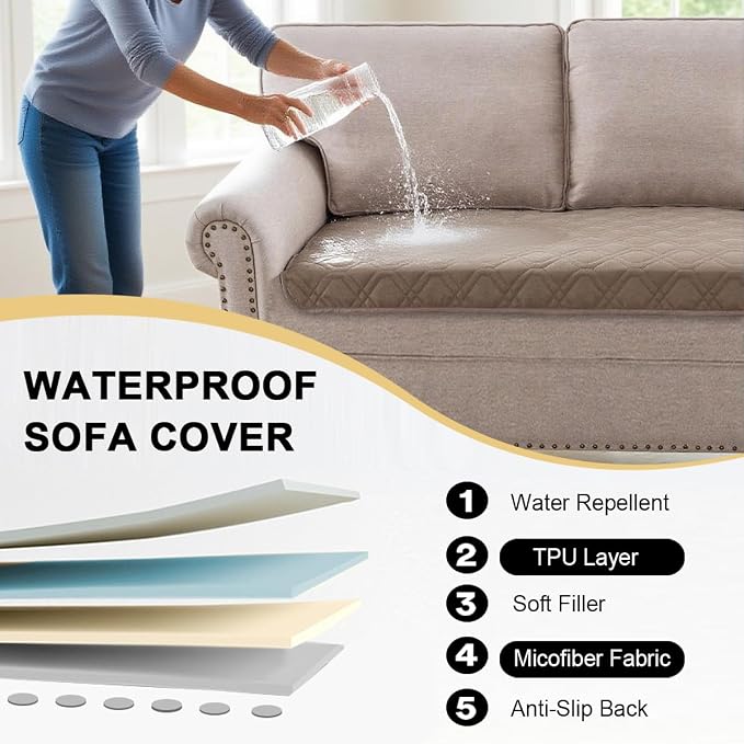 PrinceDeco Dog Bed Cover Blanket 52x82,Waterproof Pet Blanket Sofa Covers Washable Furniture Protector for Sofa, Sectional, Bed, Crate, Car & RV, Tear-Resistant Anti-Slip Backing,Taupe