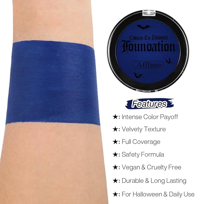 DE'LANCI Blue Face Makeup Foundation, Velcety Texture Blue Body Paint Matte Finish, Long-Lasting Waterproof Face Cream Greasepaint for Clown Avatar Vampire, Halloween Creepy Costume Makeup