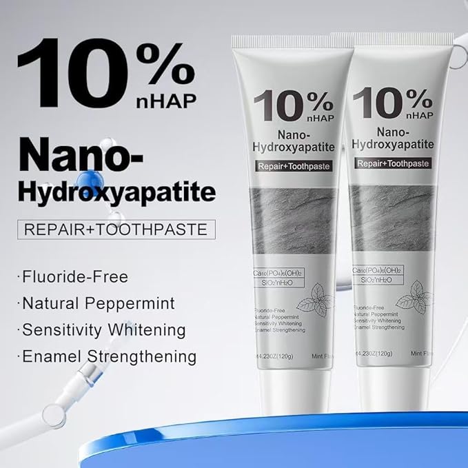 Hydroxyapatite Toothpaste,10% Nano Hydroxyapatite for Advanced Enamel Repair & Sensitivity Relief, Gentle Daily Toothpaste for Whitening & Fresh Breath(2-Pack) (A)