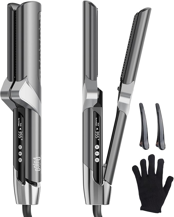 Quico Air Straightener, Ionic Wet to Dry Hair Straightener with High-Speed Airflow, 5 Temps & Dual Voltage 2-in-1 Flat Iron and Hair Blow Dryer Straightener, No Heat Damage, No Hot Plates, Black Grey