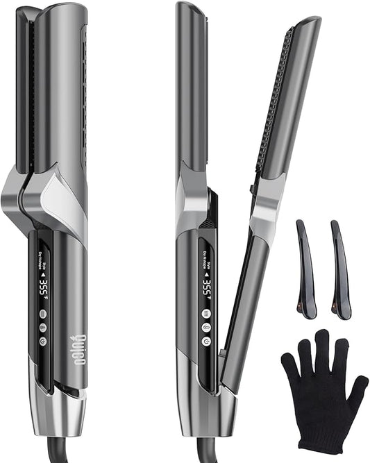 Quico Air Straightener, Ionic Wet to Dry Hair Straightener with High-Speed Airflow, 5 Temps & Dual Voltage 2-in-1 Flat Iron and Hair Blow Dryer Straightener, No Heat Damage, No Hot Plates, Black Grey