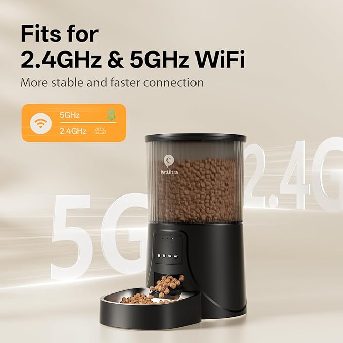 Automatic Cat Feeder 5Ghz WiFi APP Control Cat Food Dispenser | Auto Pet Feeder for Cats and Small Dog Indoor- Easy to Set and Clean, Dual Power, 1-6 Meals/Day, Timed Precise Feeding
