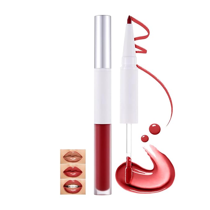 Dual-Head Lip Liner and Gloss Pen, Moisturizing Smooth Long Lasting Waterproof Smudge Proof for Perfectly Defined Lips and Glossy Finish Ideal for Makeup Lovers 03
