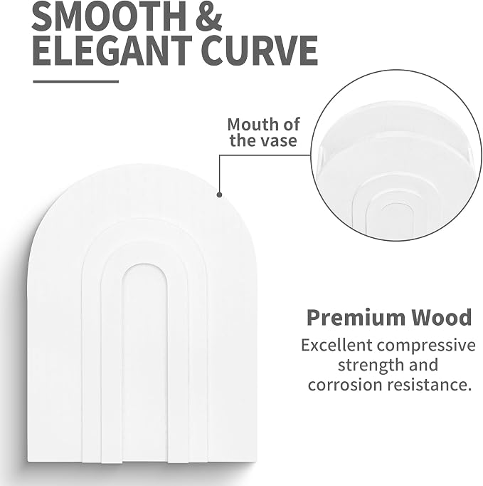 2 Pack White Wooden Wall Vase for Pampas Grass and Dried Flowers | Wall vases for faux flowers and greenery; boho bathroom wall decor for hallway, entryway, bedroom or living room