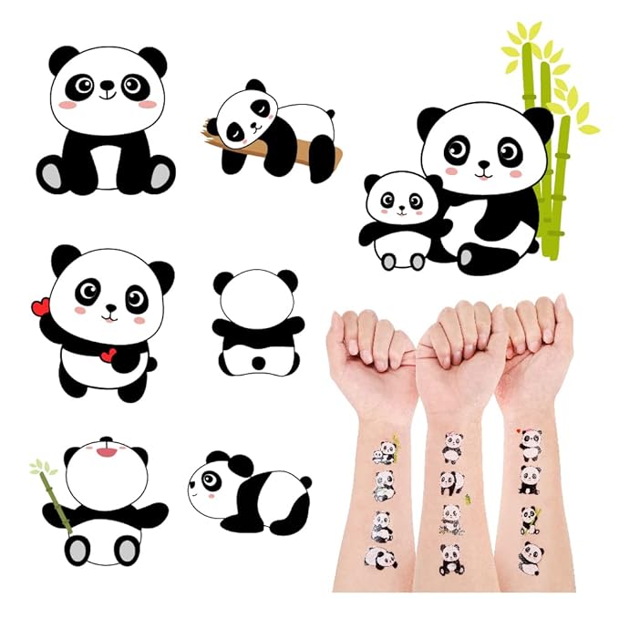 120 PCS (24 Sheets) Panda Temporary Tattoos, Birthday Decorations Panda Party Favors