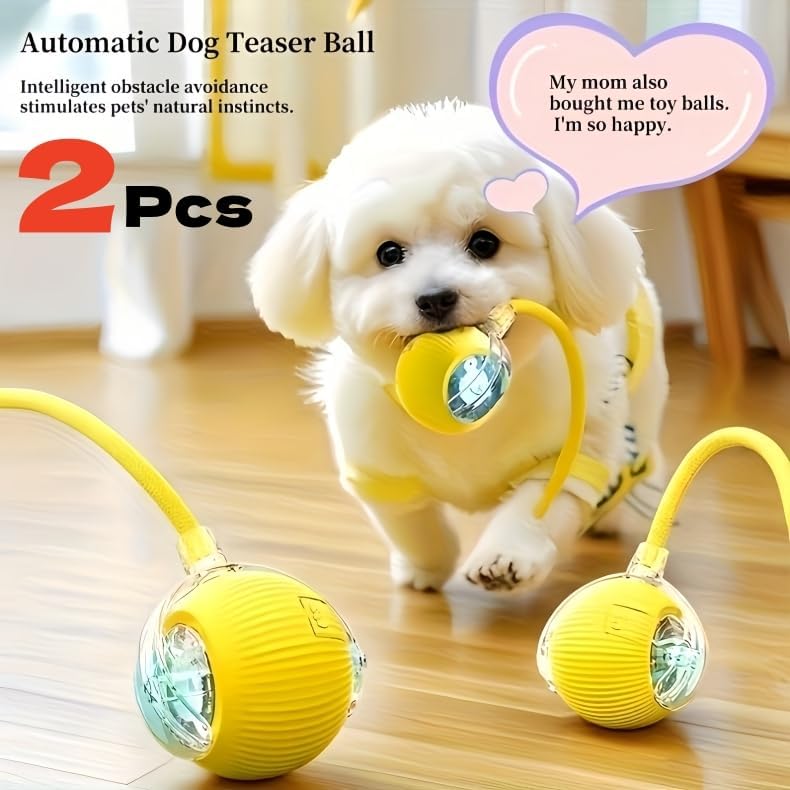 Nicoybore pet electric toy ball, USB charging intelligent automatic, provides entertainment for cats and dogs, the glowing ball attracts pets, stimulates chasing and hunting games (2, blue+yellow)